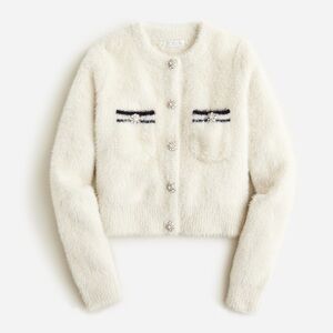 J. CREW Lady Sweater Jacket Brushed Yarn Jeweled Bone Cardigan \\ S